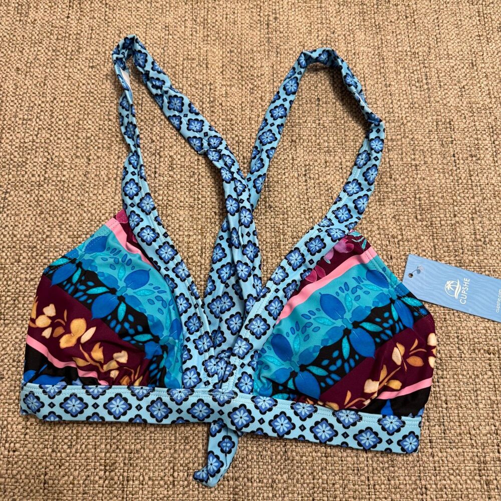 Cupshe Halter Ocean City Halter Crisscross Back Bikini Top Medium